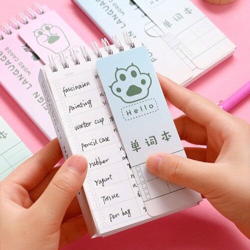 160 Sheets 5.1x2.9" Pocket English Word Book Cute Cartoon Learn Foreign Words Memo Notebook Coil Student Portable Notepad