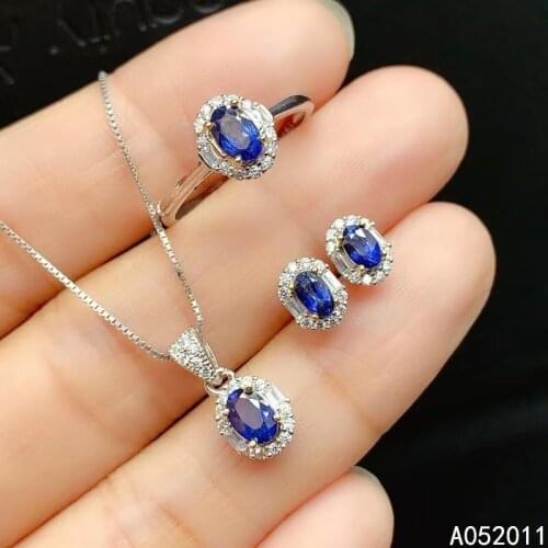 KJJEAXCMY fine jewelry natural sapphire 925 sterling silver luxury girl new gemstone pendant ring earrings set support test