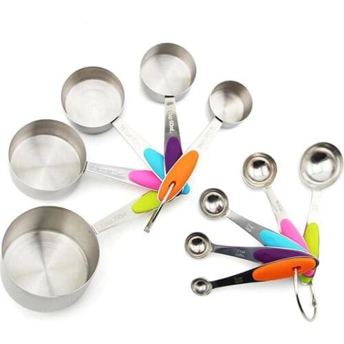 Stainless Steel Kitchen Measuring Cups And Spoons With Comfortable Silicone Handle