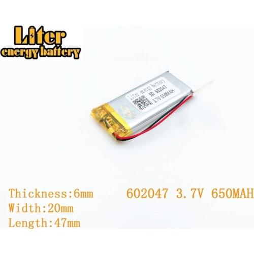 Liter energy battery 3.7V 650mAh 602047 plug Lithium Polymer Rechargeable Battery For MP3 MP4 MP5 Lithium polymer battery