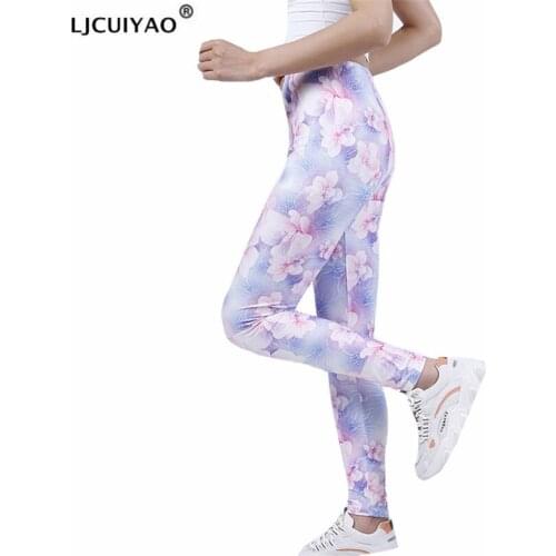 LJCUIYAO New Blooming Pink Floral Leggings Women High Elastic Waist Push Up Trousers Fitness Running Soft Comfortable Breathable