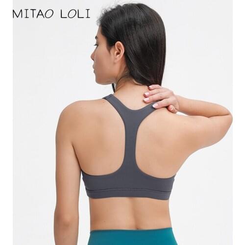 MITAO LOLI RACERBACK Sexy V-neck Fitness Sports Bra Top Women Plain Padded Naked Feel Workout Gym Bras Athletic Brassiere XS-XL