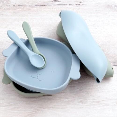 Cartoon Animal Newborn Accessories Feeding Solid Food Plates NonSlip Silicone Dishes Bowl Fork Spoon Table Mat Baby Essentials