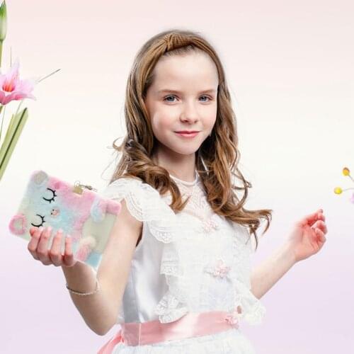 Cartoon Cat With Lock Plush Diary For Children Gift Girl With Lock Notebook-pastel Color 14.8*21.5cm 2 Colors 1pc New Notebook