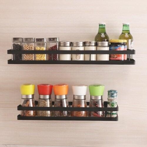 Wall Mounted Kitchen Organizer Storage Shelf For Spice Jar Rack Cabinet Shelves Bracket Holder Hanging Basket Kitchen Supplies