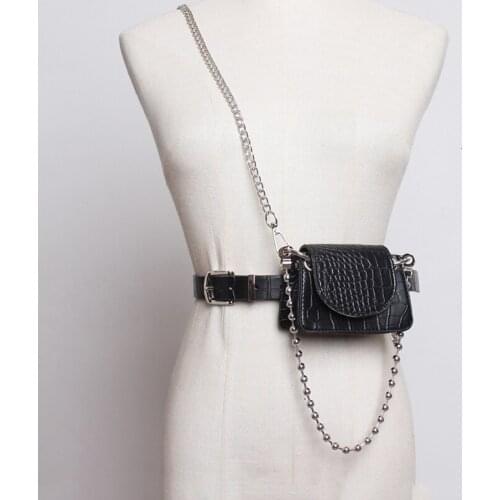 SeeBeautiful New Fashion 2020 Autumn Metal Pin Buckle Long Chain Removable PU Leather Mini-bag Girdle Waist Belts Woman Q389