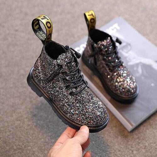 2021 New Autumn Girls Boys Short Fashion Boots Leather Bling Kids Martin Boots Rubber Comfortable Children Snow Boots Sneakers