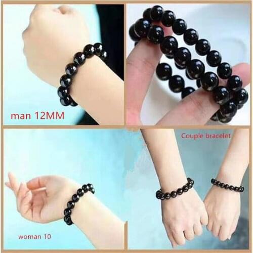 New natural black agates couple bracelet 1 pair 10MM and 12MM Elastic rope