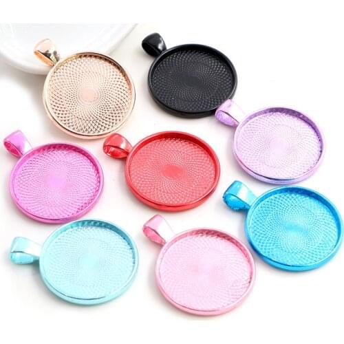 New Colors High Quality 5pcs/lot 25mm Inner Size 8 Colors Plated Cabochon Base Setting Charms Pendant Tray for Necklace