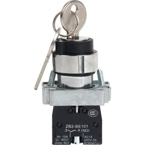 XB2BG41C Key Rotary Select Selector Switch 1NO 2 Positions Maintained Self Locked Key Out at Left Right 22mm Mounting Hole