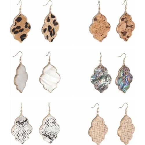Nature Abalone Shell Drop Earrings Geometric Floral Snake Skin Dangle For Women