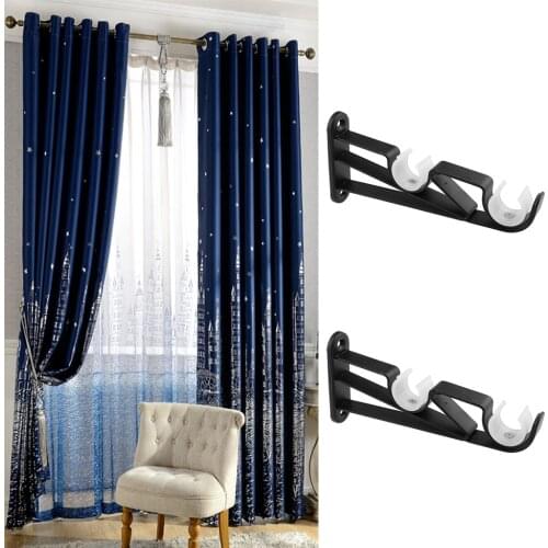 Durable 2Pcs Iron Curtain Rod Pole Holder Support Wall Mounted Bracket for Home Living Room Decor Curtain Decorative Accessories