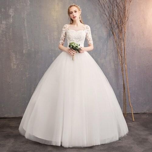 Brides Wedding Dress With Mid-Sleeve Fashion Wedding Elegant And Gorgeous Princess Wedding Dress