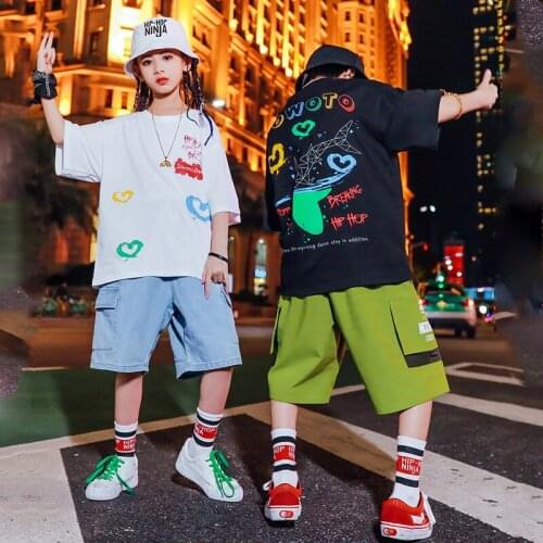 Hip Hop Street Dance Costumes For Boys Children Loose Short-Sleeved T-Shirt Shorts Suit Performance Clothing Rave Wear DQS4447