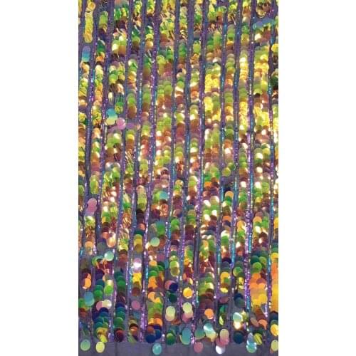 Stock 5yards/bag Rainbow embroidered circular sequin stripe pattern fashion new fabric for wedding dress design LF76