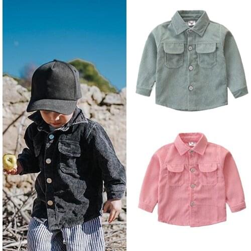 1-6Years Kids Girl Boy Corduroy Coats Solid Long Sleeve Turn down Collar Jacket with Pockets Children Outerwear Fall Spring