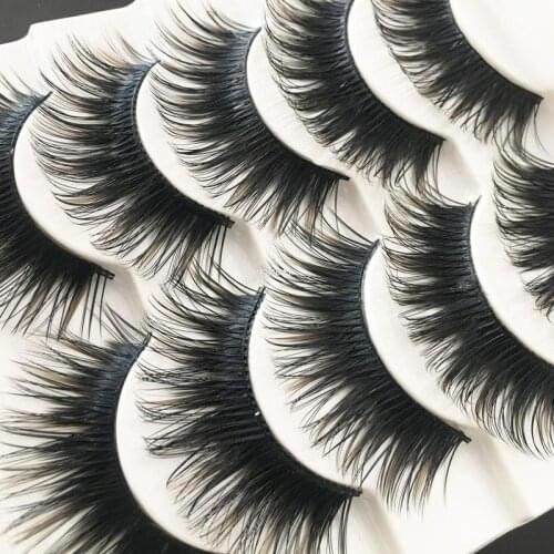 Yokpn 5 Paairs Dark Brown Thick False Eyelashes Exaggerated Stage Performance Eyelashes Handmade Black Stem Eye Lashes