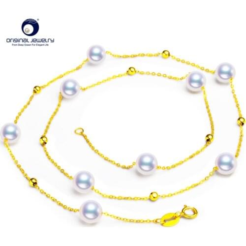 YS 18K Solid Gold Real White Japanese Akoya 6-6.5mm Pearl Necklace Anniversary Fine Jewelry