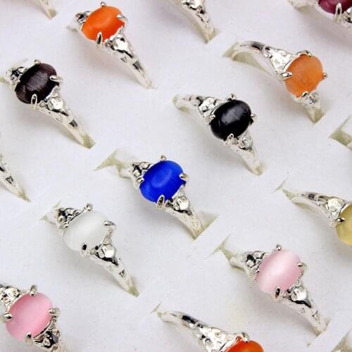 YingWu 10pcs Wholesale Lots Bulk Fashion Mixed Colorful Cat Eye Opal Stone Rings Jewelry Women Girl Rings