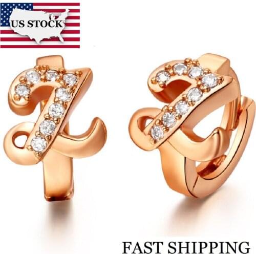 US STOCK Uloveido 5%off Letter R S T U V W X Y Z Earing Fashion Jewelry Rose Gold Color Letter Earrings for Women Cubic Zirconia