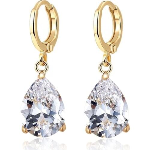 MGFam Drop Water Earrings For Women Gold color 18 K AAA+ CZ Europe Fashion Classic Style