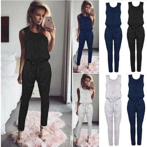 Sleeveless Lace-up Plus Size Jumpsuit Sexy Long Solid Playsuit Women Casual Jumpsuits Female Overalls for Womn