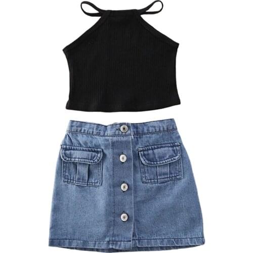 2020 Toddler Baby Girl Fashion Summer Clothes 1-6Y Kids Girls Vest Top Shirt Denim Skirts Outfits 2Pcs Set