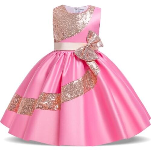 2021 Pageant Kids Party Dress For Girl Children Costume Bow Birthday Dress Sequin Princess Dresses Elegant Vestido Girls Clothes