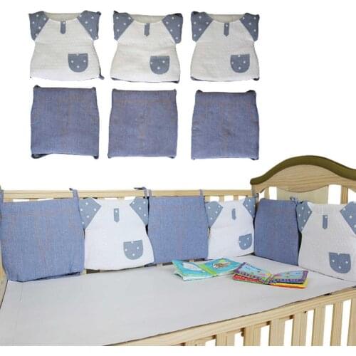 6Pcs Non-removable Machine Wash Bed Baby Crib Bumper Guard Pad Breathable Solid Thicken Liner Protector Safety For Boy Girl