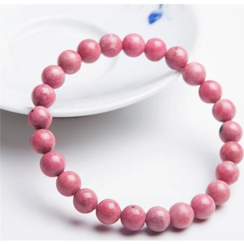 7mm Genuine Red Rose Natural Rhodonite Gems Stone Crystal Stretch Round Bead Bracelets For Women Lady