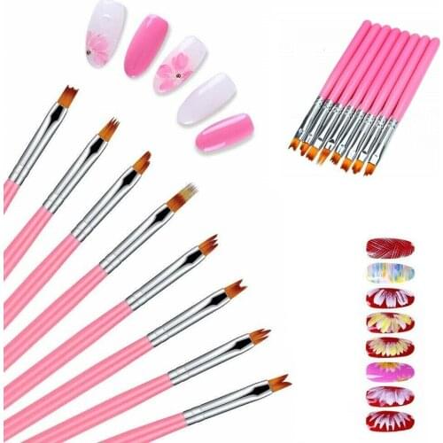 8Pcs Nail Art Brush Gradient Draw Polish Painting UV Gel Liner Pen Manicure Tool Flower Petal Pen Suit
