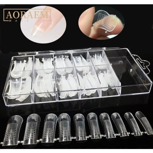 AORAEM Full Cover Nail Mold Fake Nail Tips Nails Sheets 100pcs with Box Transparent Finger Polish Extension Tips Molds Dual Form