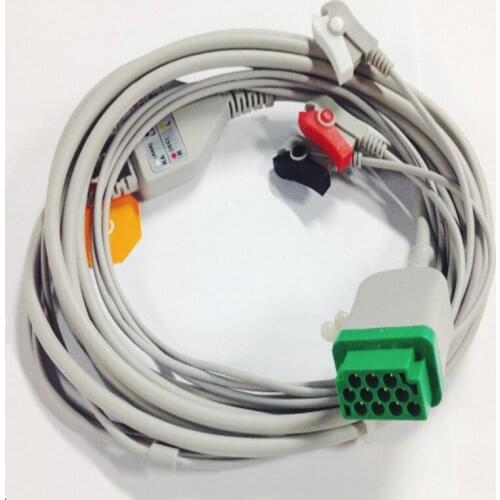 Free Shipping One Piece 3 Leads Clip/Grabber ECG/EKG Cable leadwire for GE Marquette GE Dash Pro4000, DASH PRO 3000,AHA