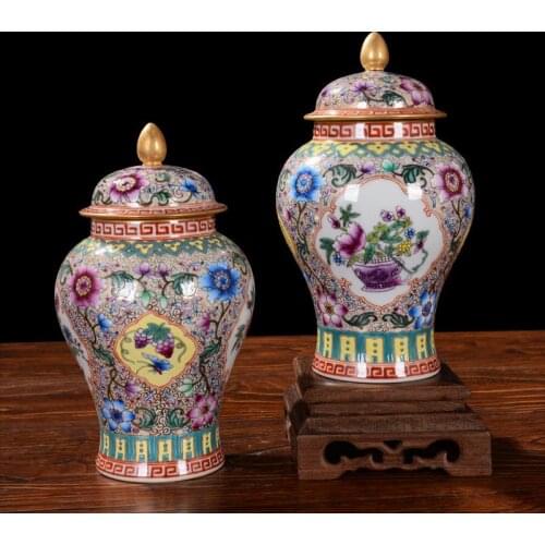 Jingdezhen Ceramic Vase Ornaments High-grade Hand Imitation Antique Enamel Color Temple Jar Home Decoration porcelain jar vase
