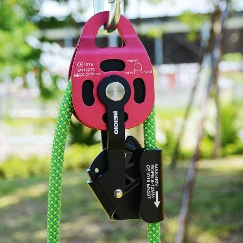 Rock Climbing Heavy Lift Pulling Prusik Rope Pulley Slackline Hauling Equipment Safety Aerial Rescue Gear For 8-12mm Rope Cable