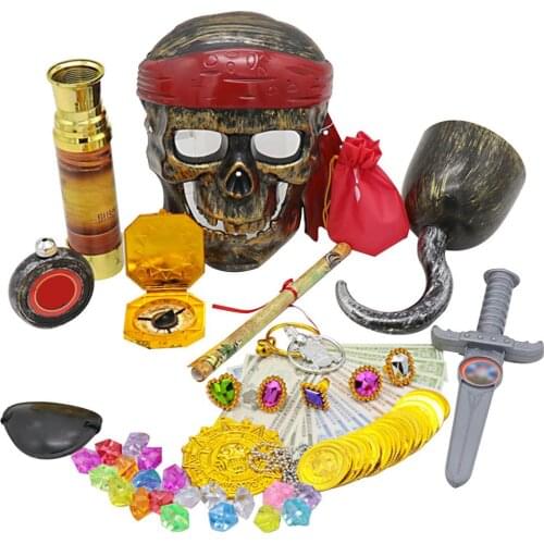 Children Pirate Pretend Toys Set Safe Durable Telescope Compass Dress Up Prop Pirate Treasure Halloween Theme Party Decorations