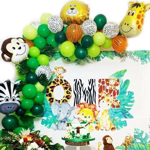 Jungle Safari Party Balloon Arch Kit Tropical Palm Leaf Green Latex Balloons Birthday Party Decoration Kids Wedding Party Supply