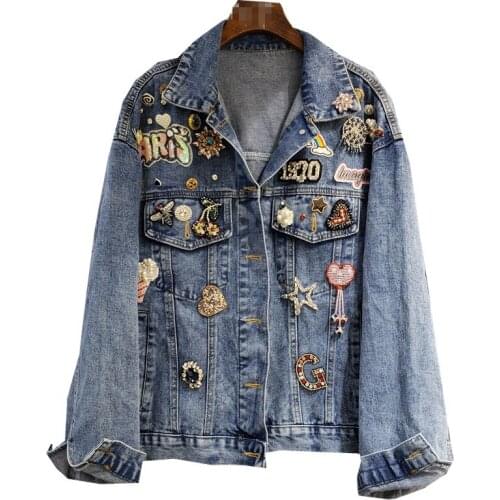European Autumn New Loose Fun Collage All-match Jacket Short Denim Jacket Women Coats Fashion Streetwear 2021