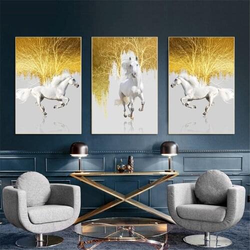 Canvas Posters and Prints Decor Modern Nordic Horses Canvas Painting Pictures Home Decor Golden White Gloden Canvas Paintings