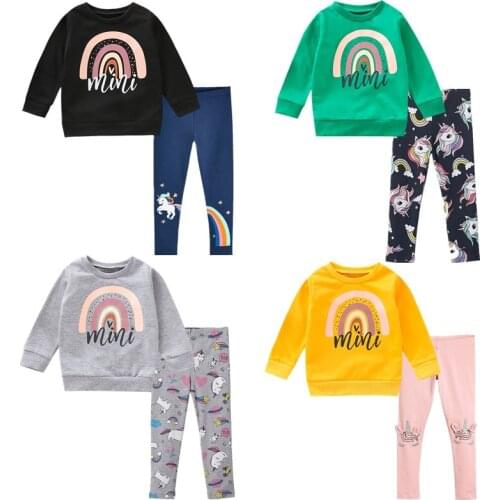 Baby Girls Clothing Set Long Sleeve Rainbow T-shirt+Unicorn Pants Autumn Winter Childrens Clothes Boys Kids Casual Tracksuit