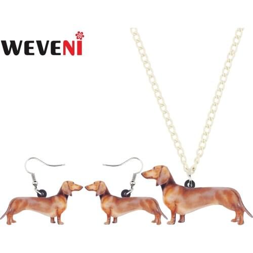 WEVENI Statement Acrylic Dachshund Dog Earrings Necklace Animal Jewelry Sets For Women Girls Teens Pet Lovers Gift Wholesale New