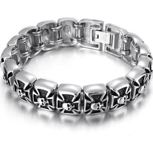 Vintage Mens Skull Cross Bracelet Man Solid 316L Stainless Steel Masculine Jewelry Biker Gothic Punk Rock Wholesale Dropshipping