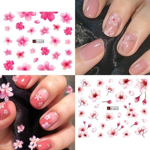 Nail Sticker Pink Cherry Tree And Leaf Nail Polish Summer Nail Art Decoration Water Print Art Design Aluminum Foil Nail Sticker