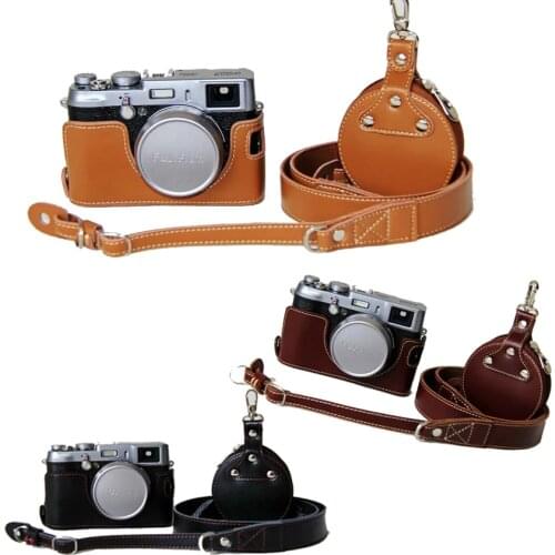 New Genuine Leather Camera Case For Fujifilm X100S X100T X100 Camera Half Bag Cover Open Battery Design + Strap + Mini Case