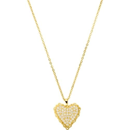 Mavis Hare Stainless Steel Sparkle Heart Chain Necklace with bling bling shining Crystal Love Pendant as Christmas Day Gift