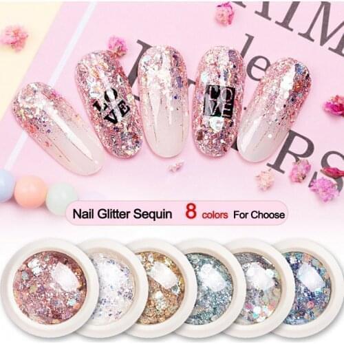 8 Colors Nail Glitter Powder Dust Iridescent Flakes Sequins Gold Silver Super Shining Paillette Nail Art Manicure Decorations