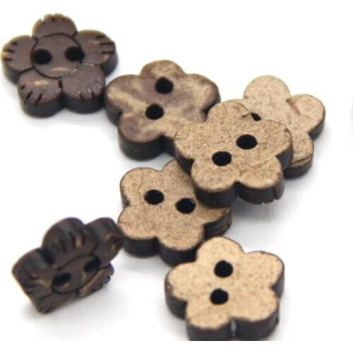 10mm Flower Coconut Brown Wood Buttons For Clothing Kids Shirt Doll Sunflower Sewing DIY Crafts Children Scrapbooking Wholesale