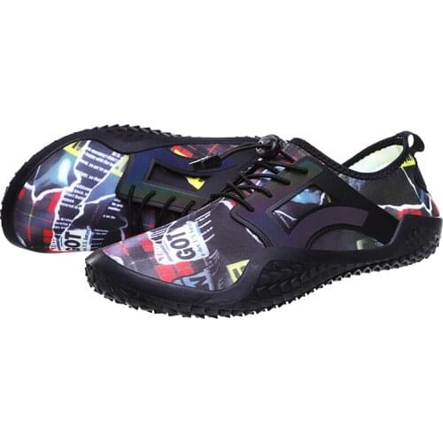 Plus Size Sneakers Men Pattern Aqua Shoes Stretch Fabric Breathable Swimming Diving Surfing Upstream Sandbeach Shoes Water Shoes