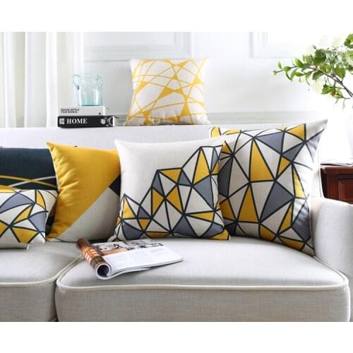 Colour Geometric Polygons Cushion Covers Triangles Rhombus Stripe Rug Pattern Pillow Cover Sofa Chair Linen Cotton Pillow Case