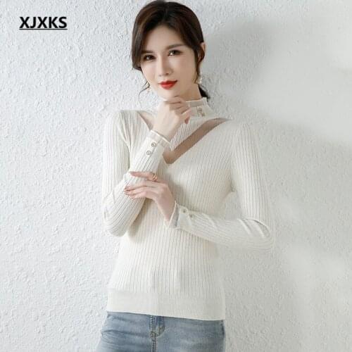 XJXKS Women Turtleneck Sweater 2021 Autumn Winter New High Elastic Slim Sweater Women Wool Knit Pullover